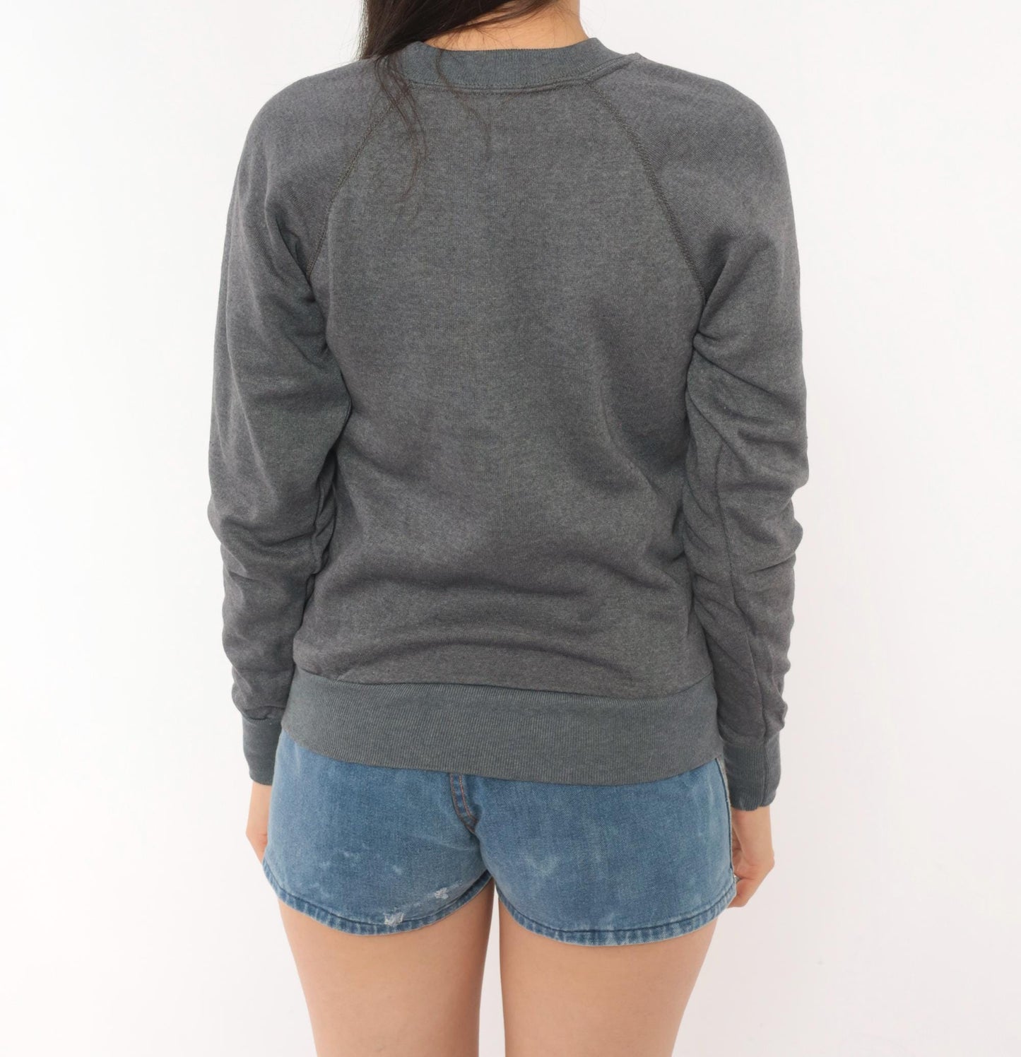 80s Charcoal Grey Raglan Sweatshirt Crewneck Cotton Pullover Small S