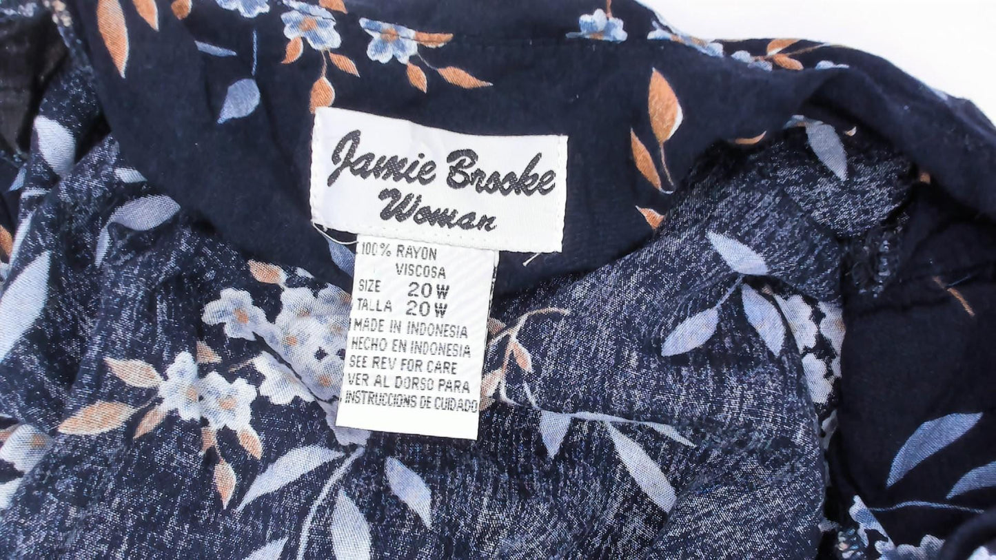 90s Jamie Brooke Floral Midi Dress Navy Blue Tie Waist Plus Size 20W