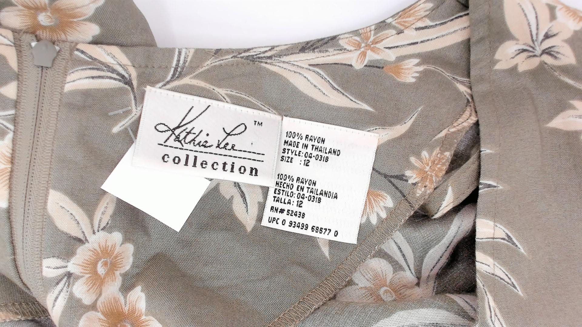 90s Kathie Lee Olive Floral Maxi Dress Cream Botanical Fitted Waist Large L