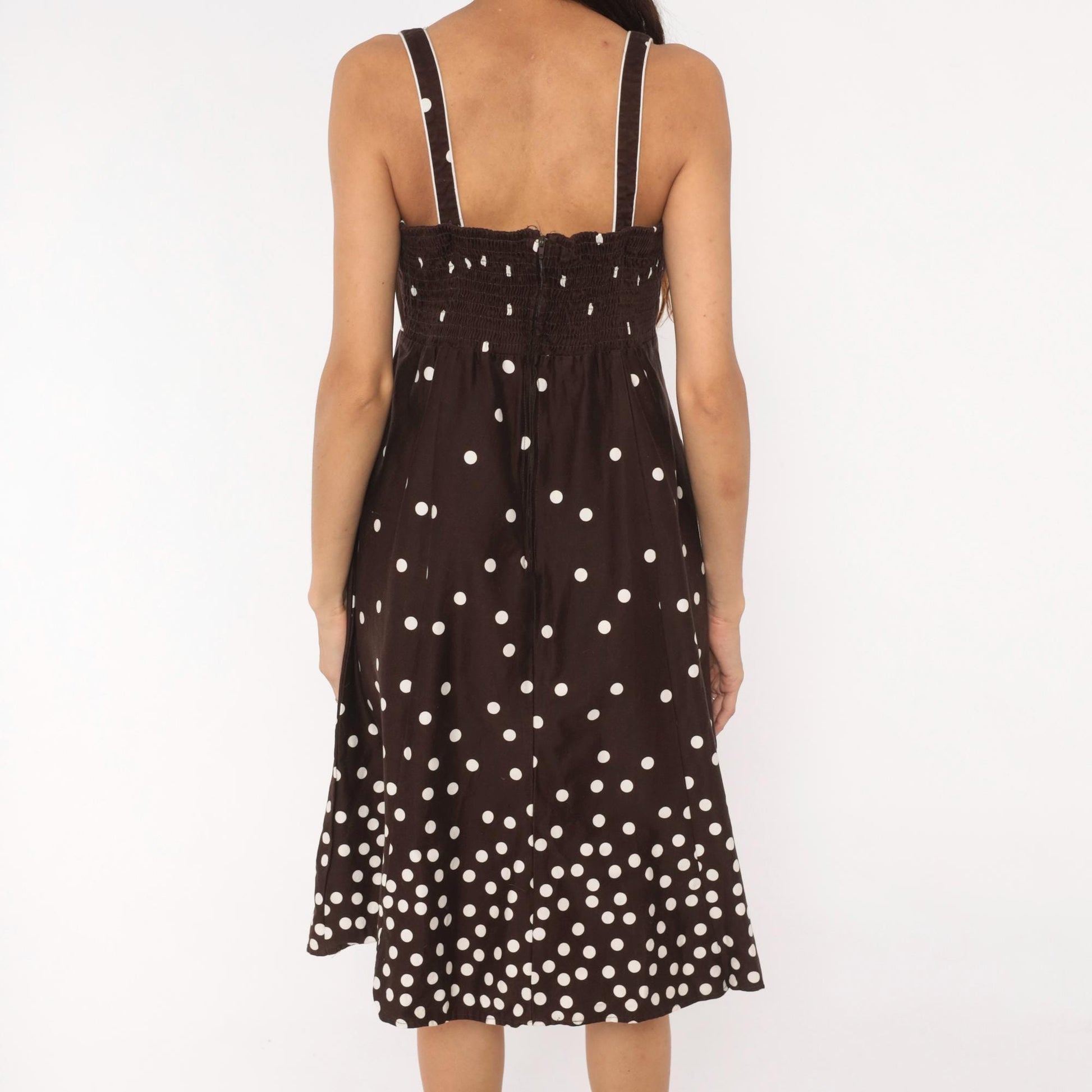 2000s R & K Originals Polka Dot Sundress Brown White Sweetheart Neckline Extra Large XL