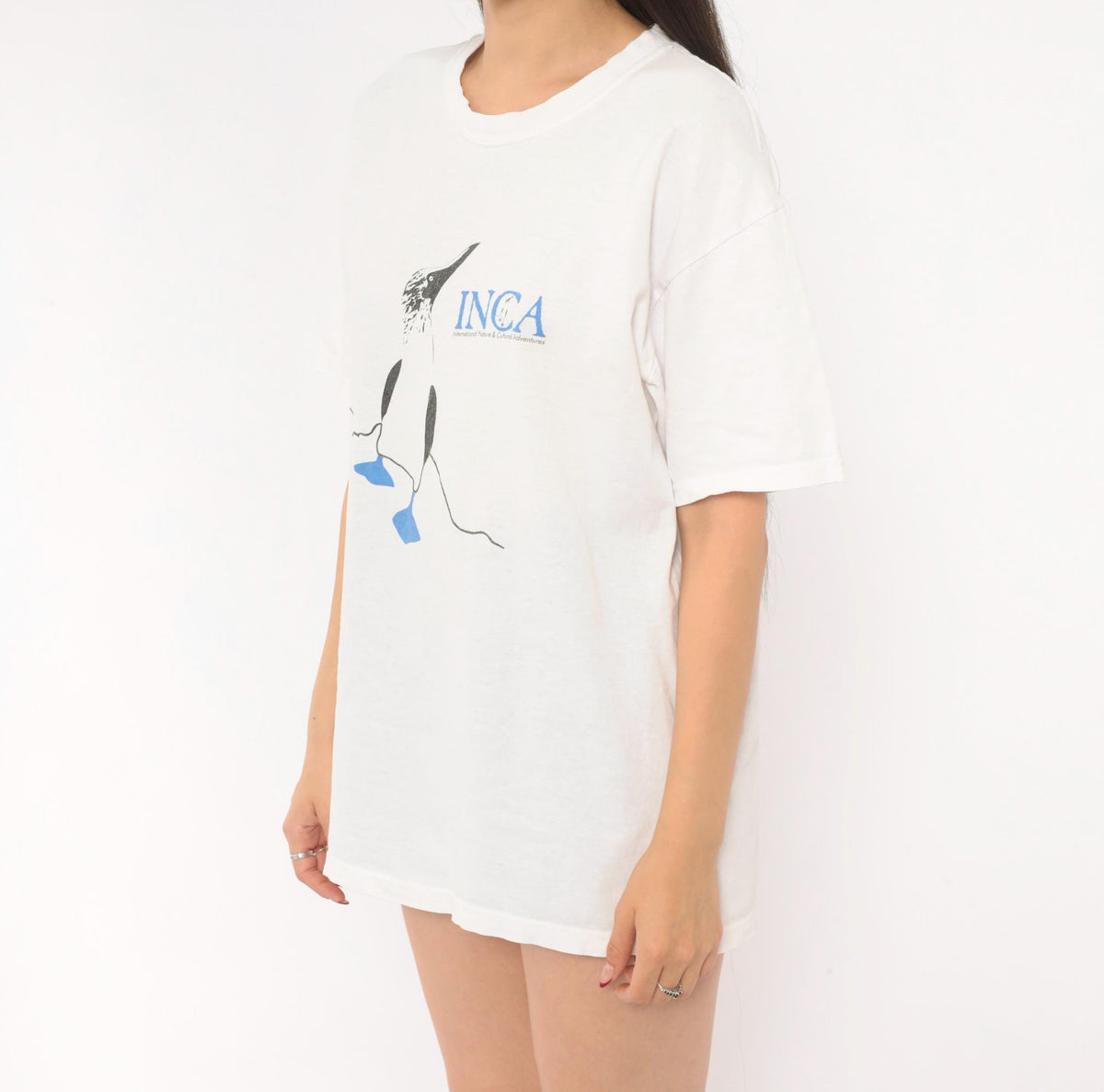 90s Hanes Blue Footed Booby INCA Wildlife Graphic Tee White Cotton Medium