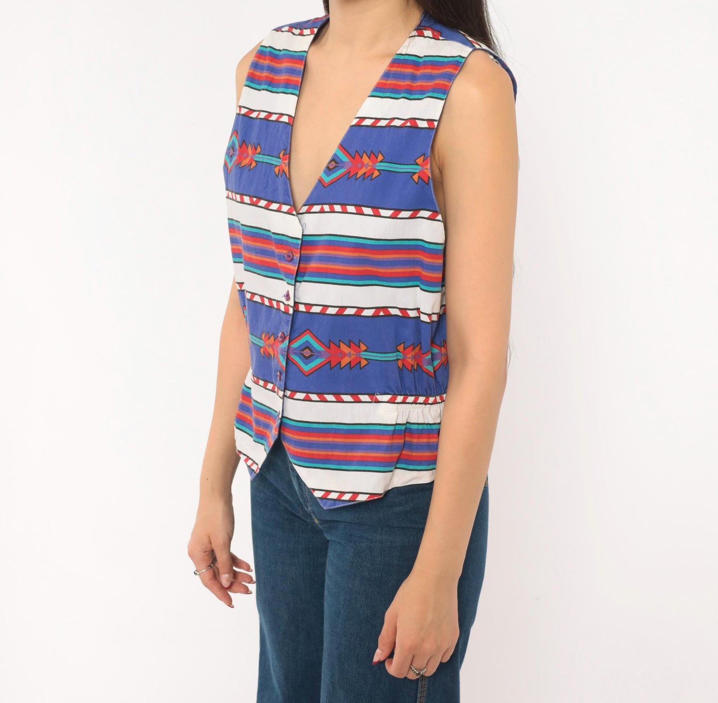 90s Tillman Southwestern Cotton Vest Purple White Geometric Tribal Medium M