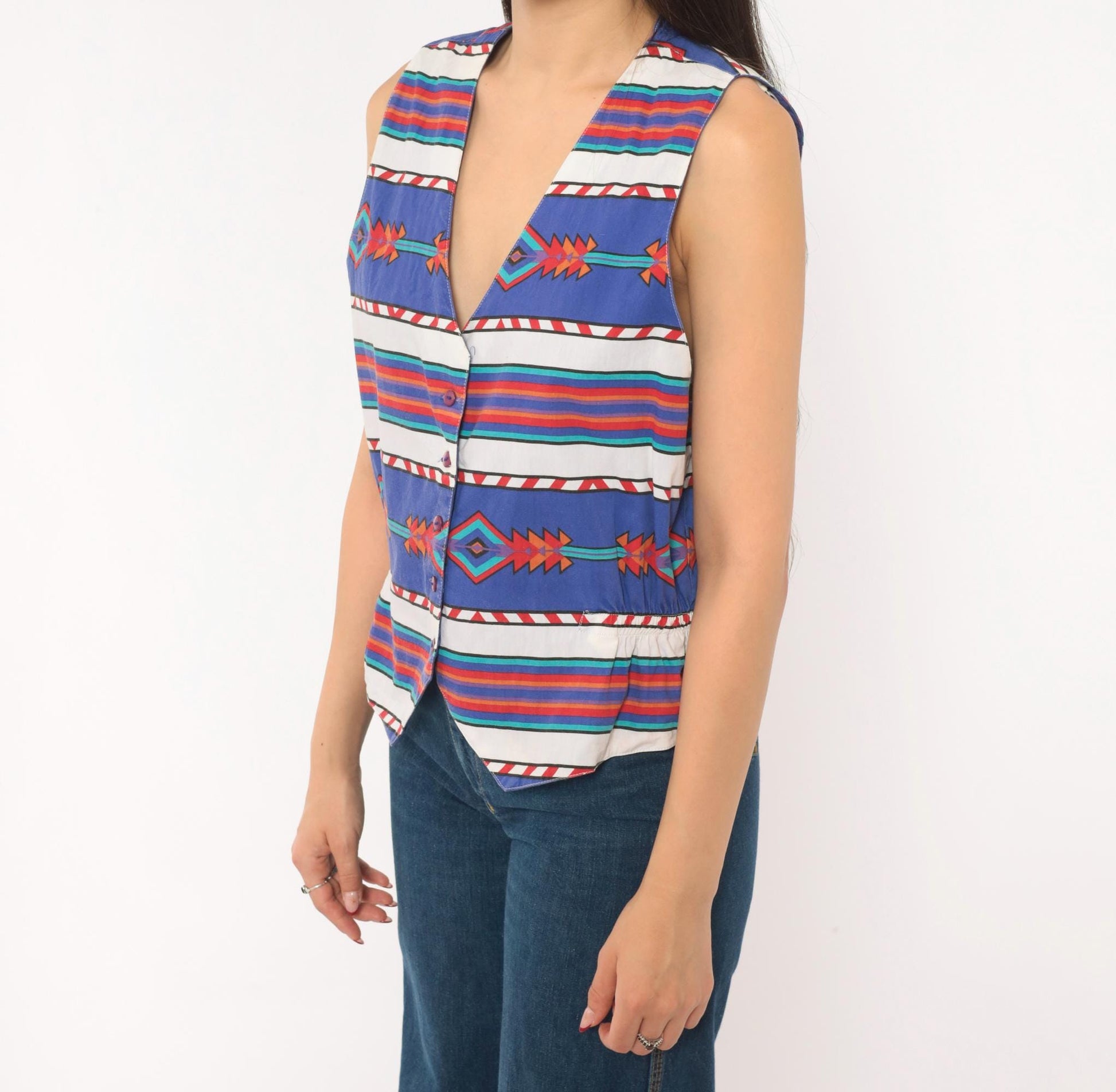 90s Tillman Southwestern Cotton Vest Purple White Geometric Tribal Medium M