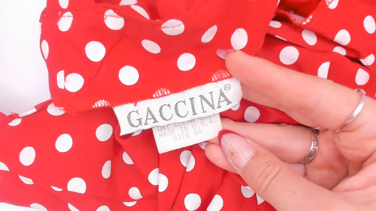90s Gaccina Red White Polka Dot Midi Sundress Sweetheart Neckline Extra Small XS