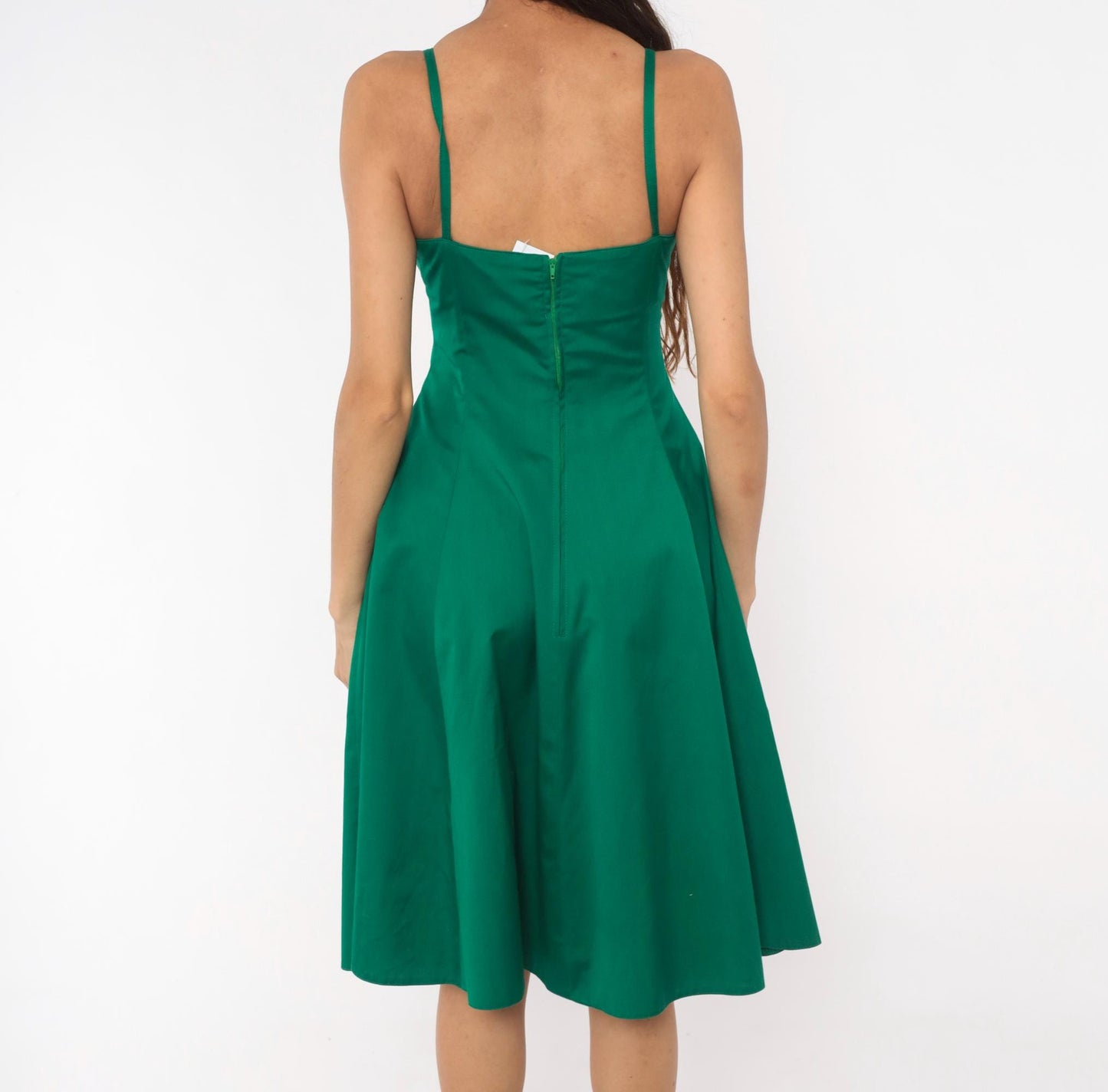 90s Emerald Bustier Sundress Sweetheart Neckline Cotton Spaghetti Strap Small