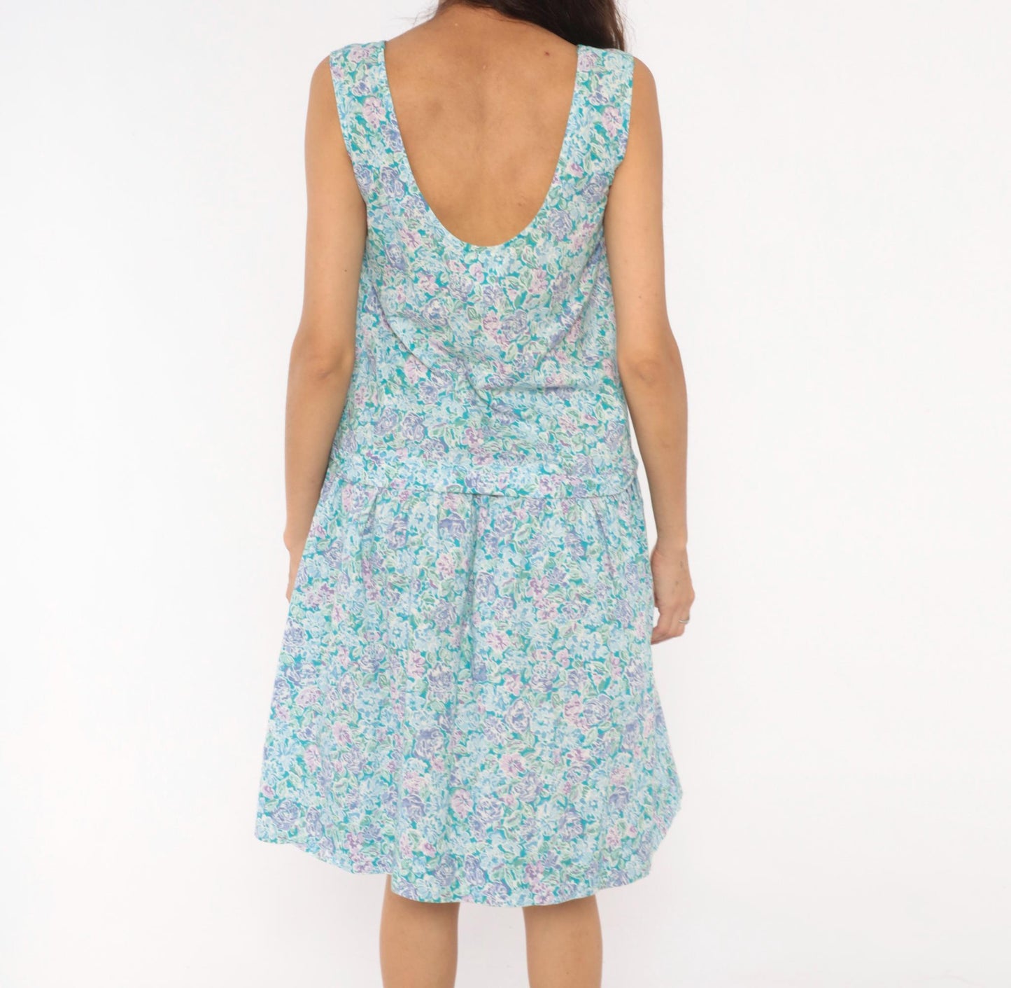 90s Laura Ashley Floral Cotton Sundress Drop Waist Knee-Length Small