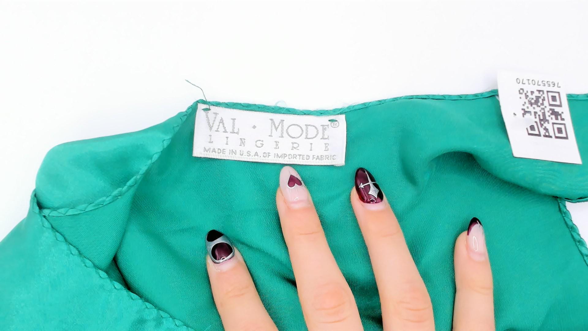 90s Val Mode Emerald Satin Slip Dress Mini V Neck Low Back Medium M