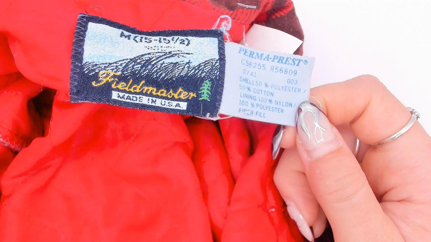 80s Fieldmaster Plaid Flannel Shirt Red Black Quilted Lined Medium