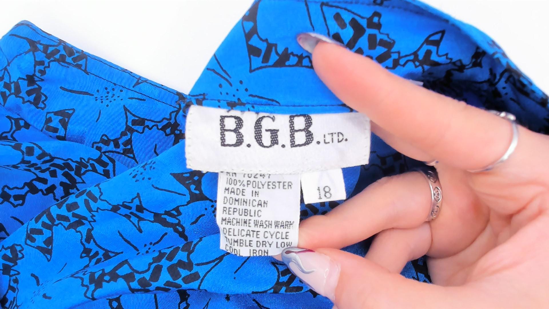 80s B.G.B.Ltd. Floral Bomber Blouse Cobalt Blue Black Mandarin Collar Large L