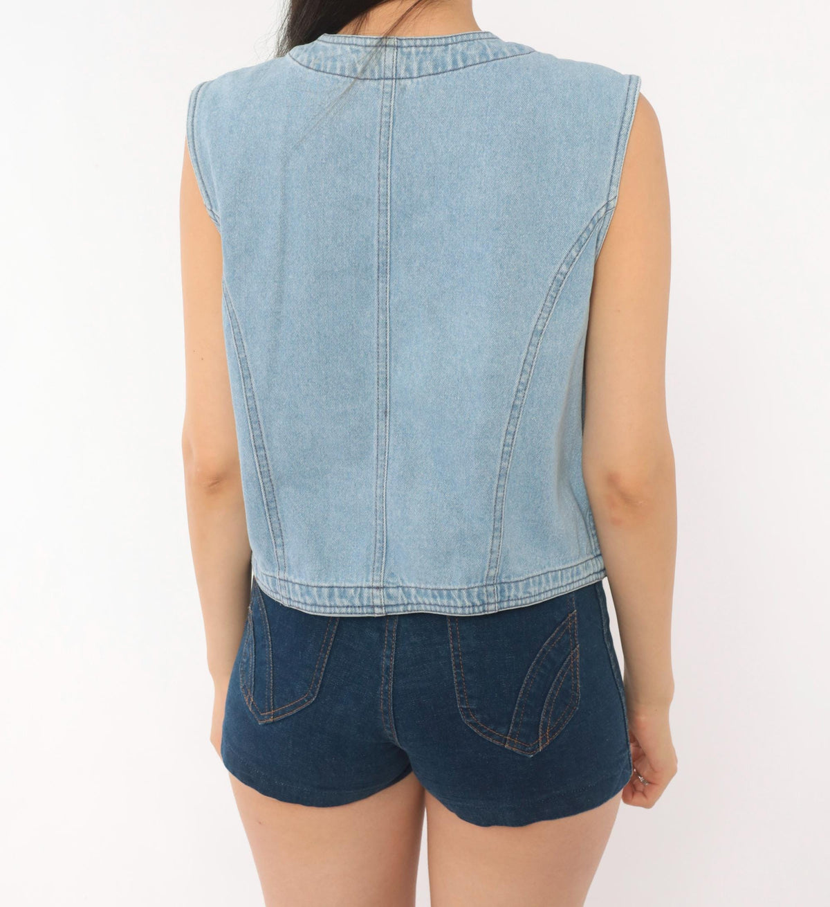 90s Light Blue Denim Vest Cotton Button Front Cropped Medium M