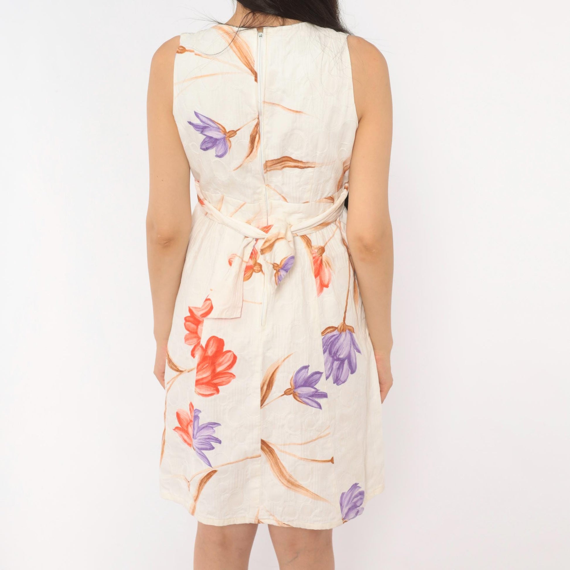 70s Tori Richard Floral Cotton Mini Dress V-Neck Wrap Ivory Small S