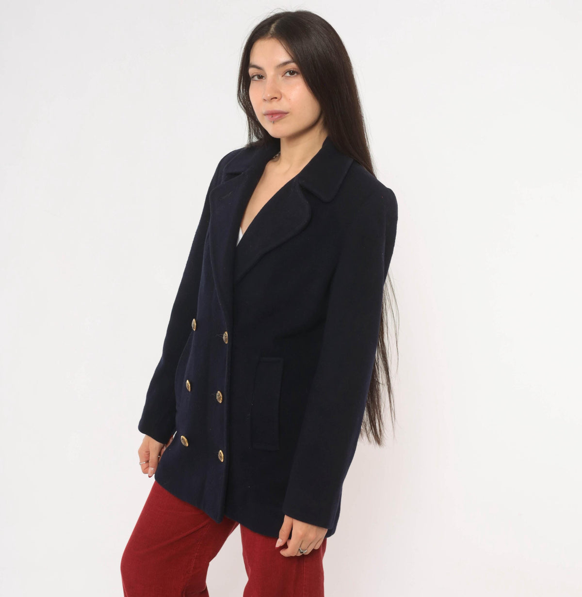 Mackintosh Navy Wool Peacoat Gold Button Double Breasted Jacket Medium M