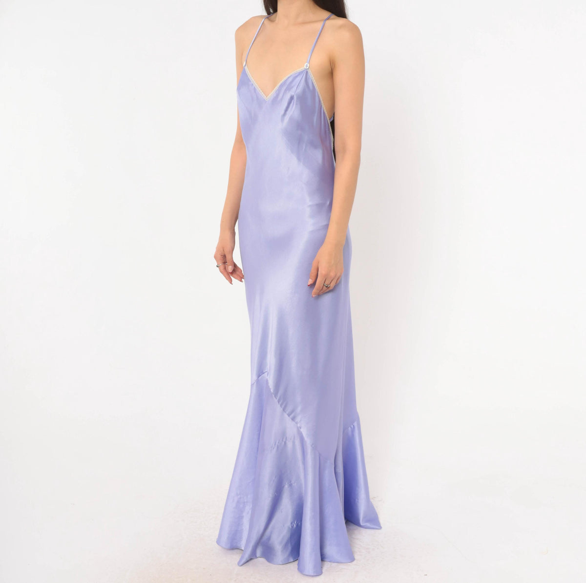 90s Lucie Ann Lavender Slip Gown Open Back Satin Lace Small