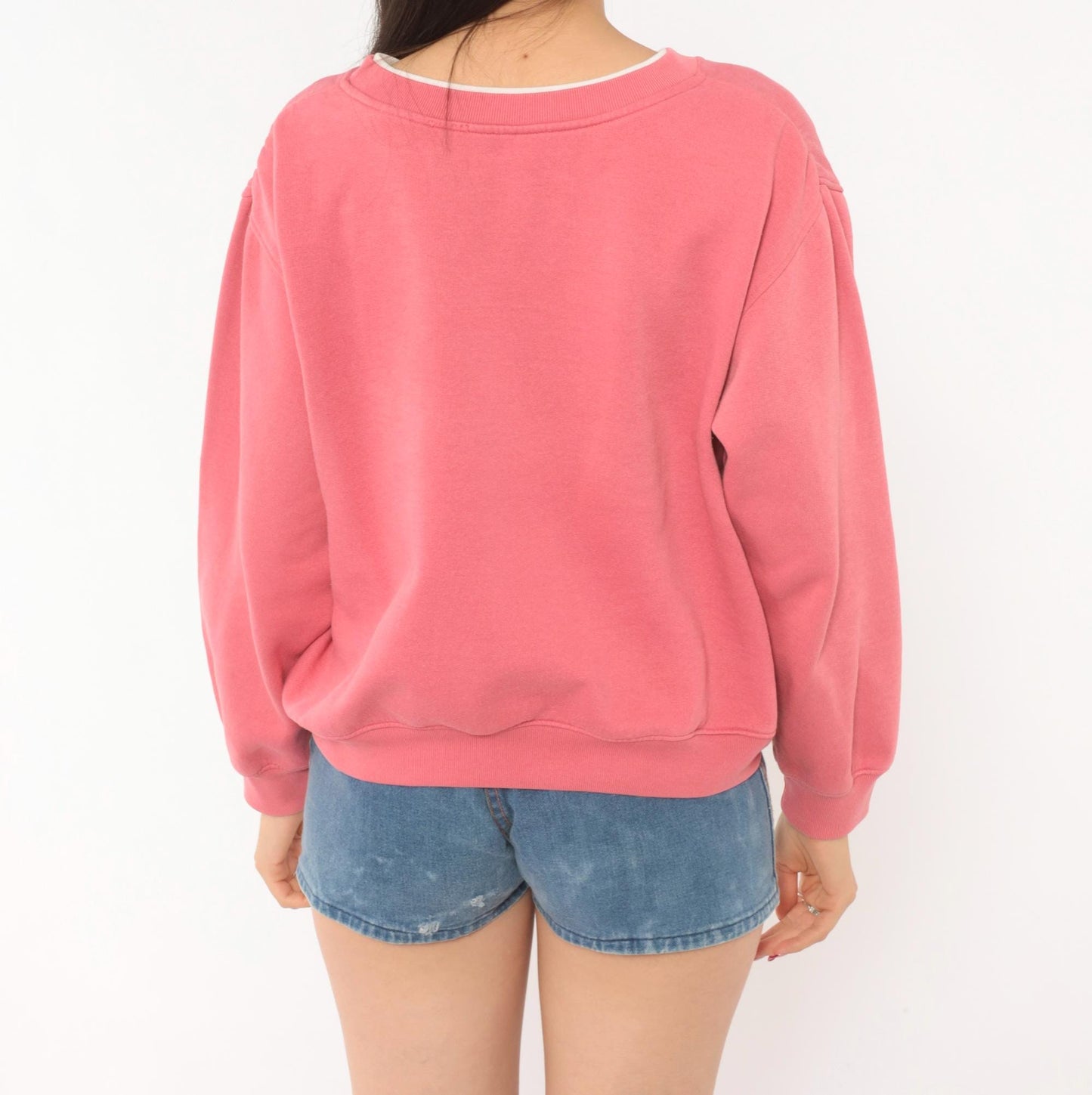 90s Floral Embroidered Sweatshirt Rose Pink Tulip Basket Cotton Medium