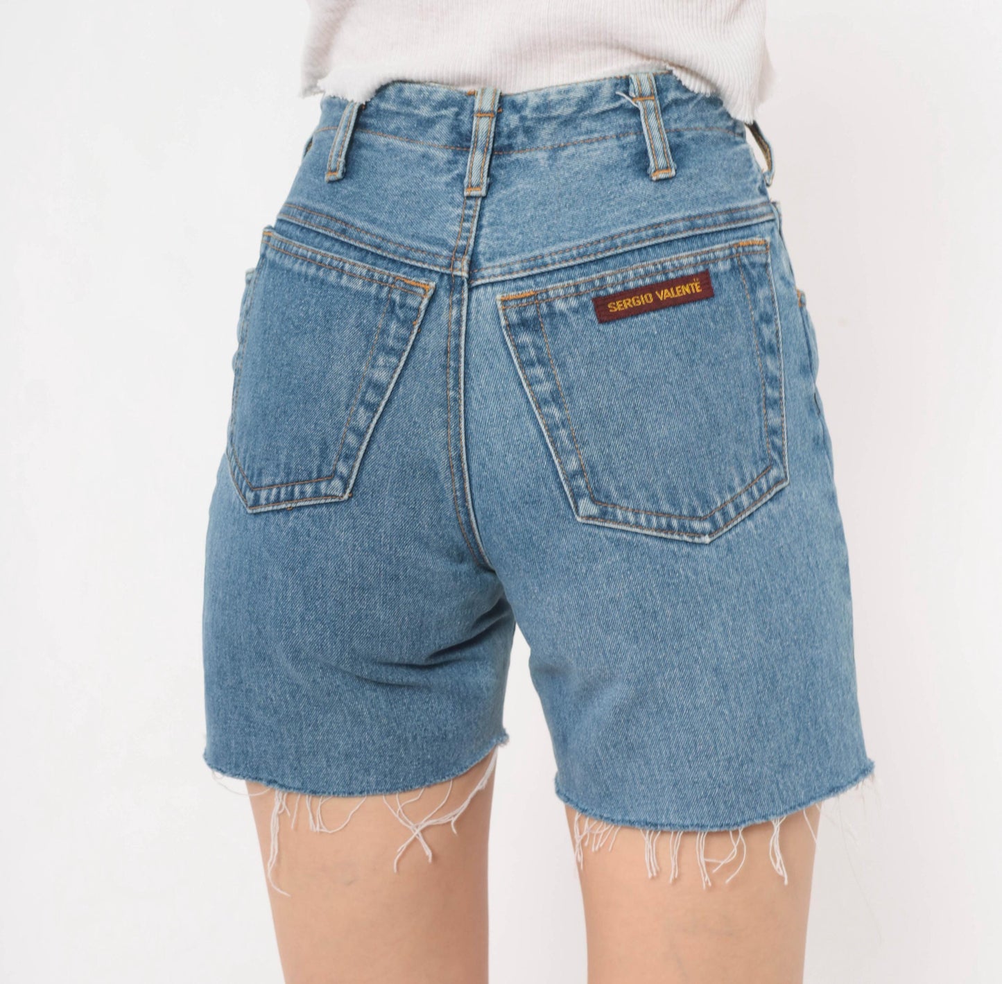 90s Sergio Valente High Waisted Cutoff Denim Shorts Blue Medium Wash Extra Small XS