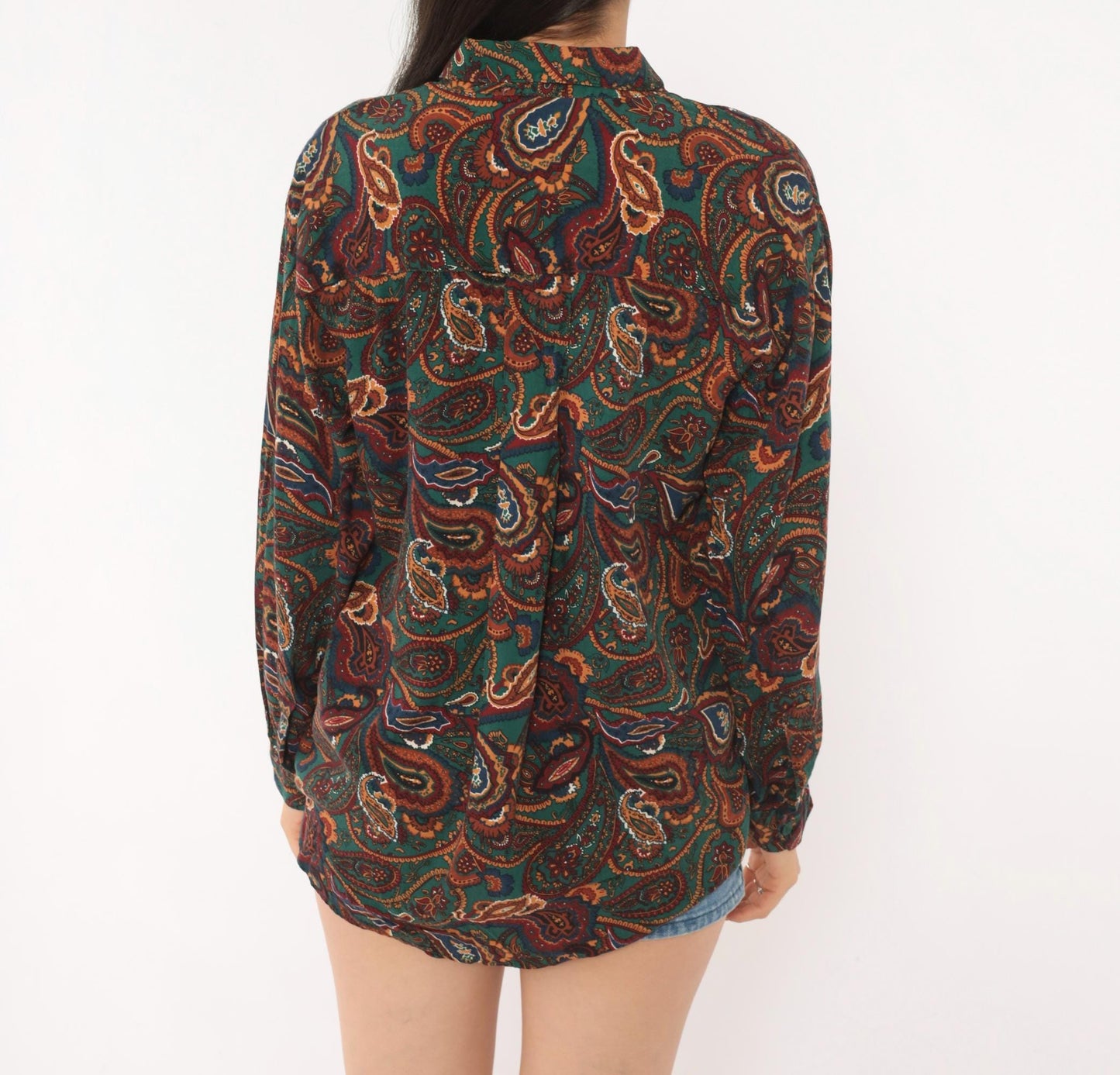 90s Basic Editions Paisley Button Up Shirt Teal Burgundy Small S