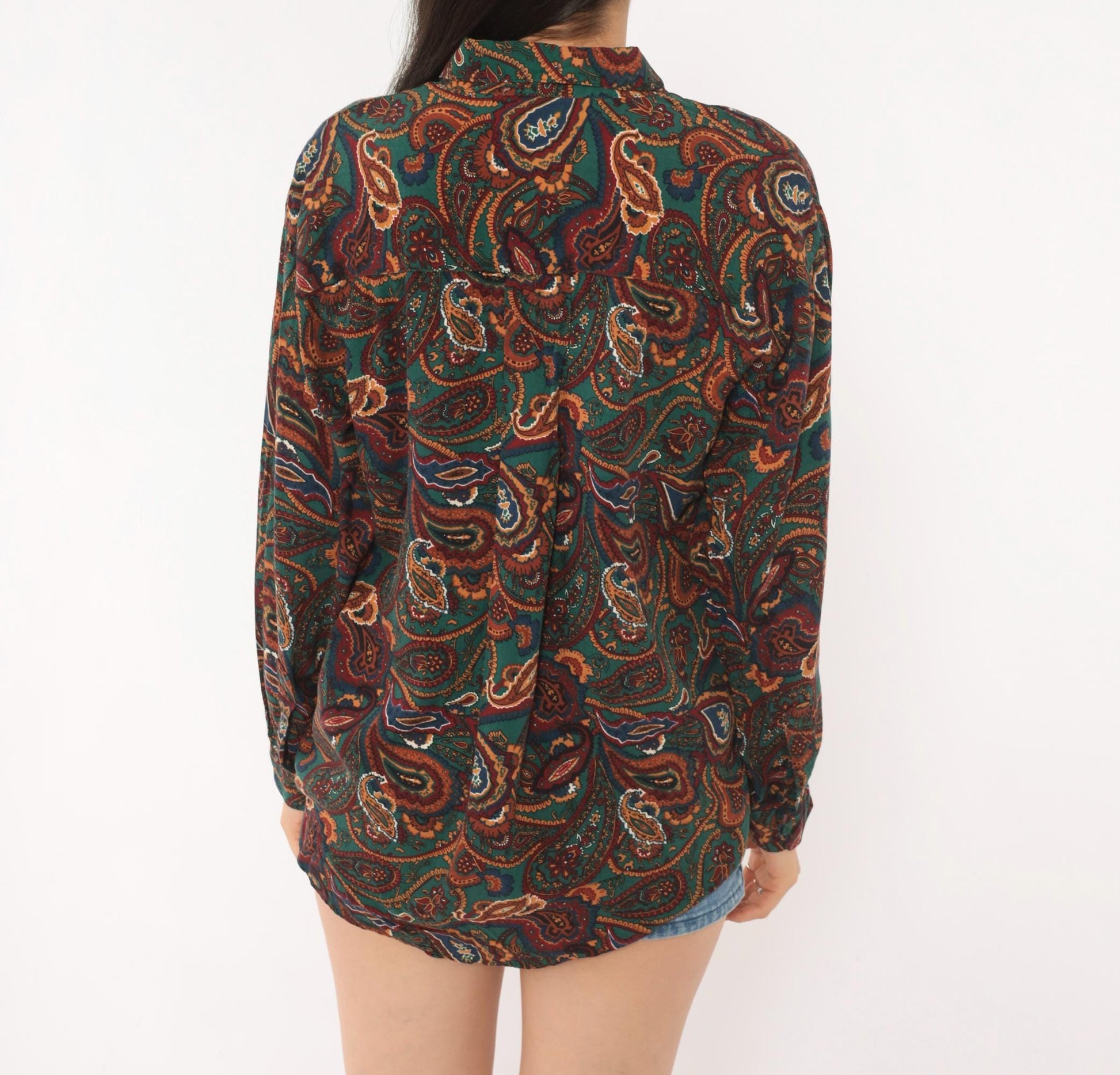 90s Basic Editions Paisley Button Up Shirt Teal Burgundy Small S