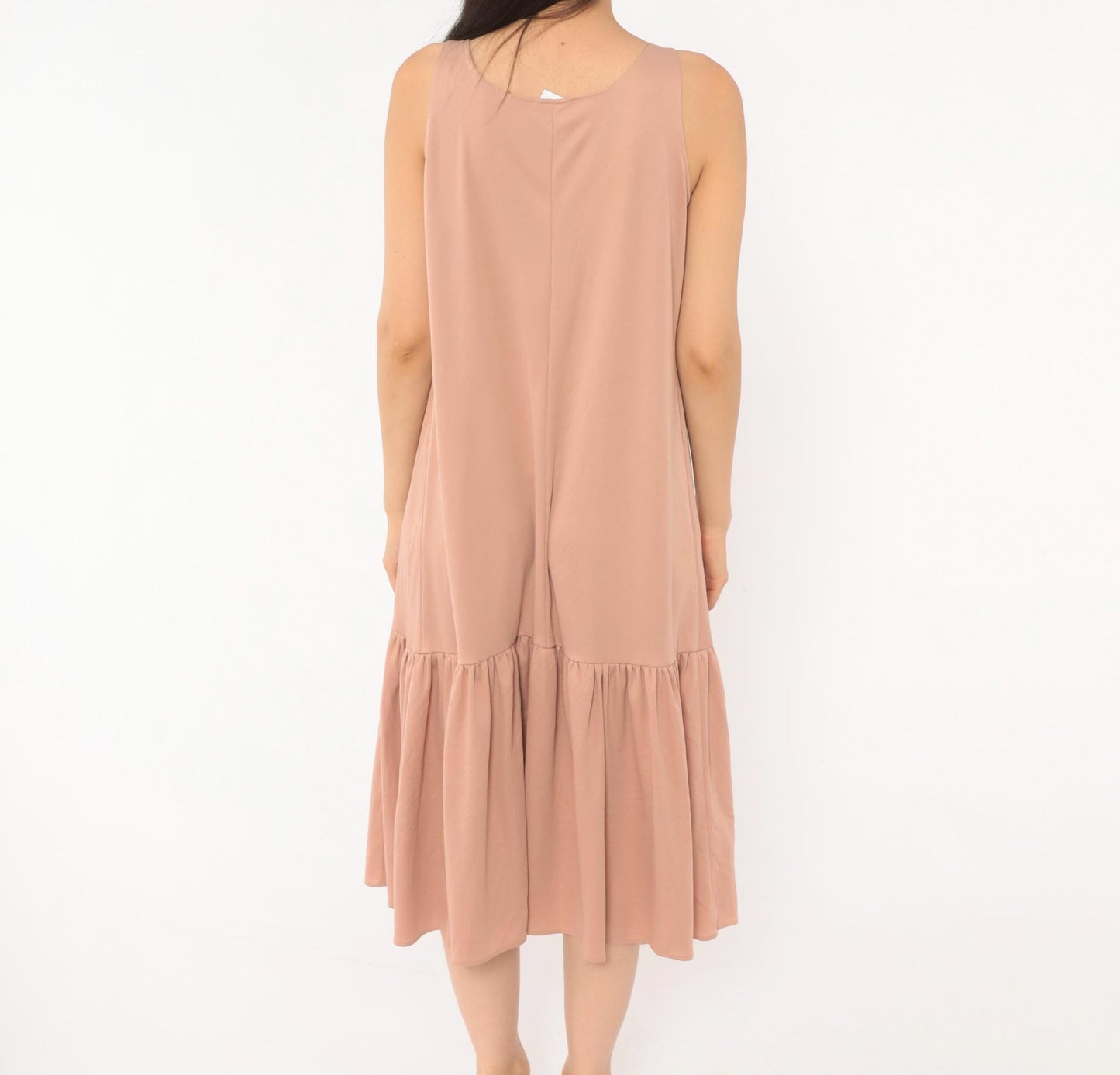 70s Dusty Rose Drop Waist Midi Dress Sleeveless Scoop Neck Tank Medium
