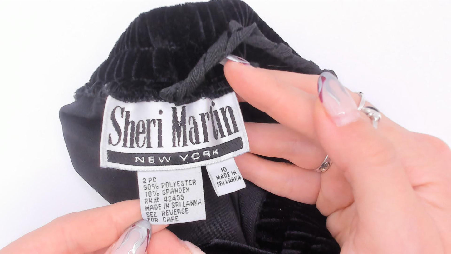 90s Black Velvet Pants Straight Leg Sheri Martin Elastic Waist Medium