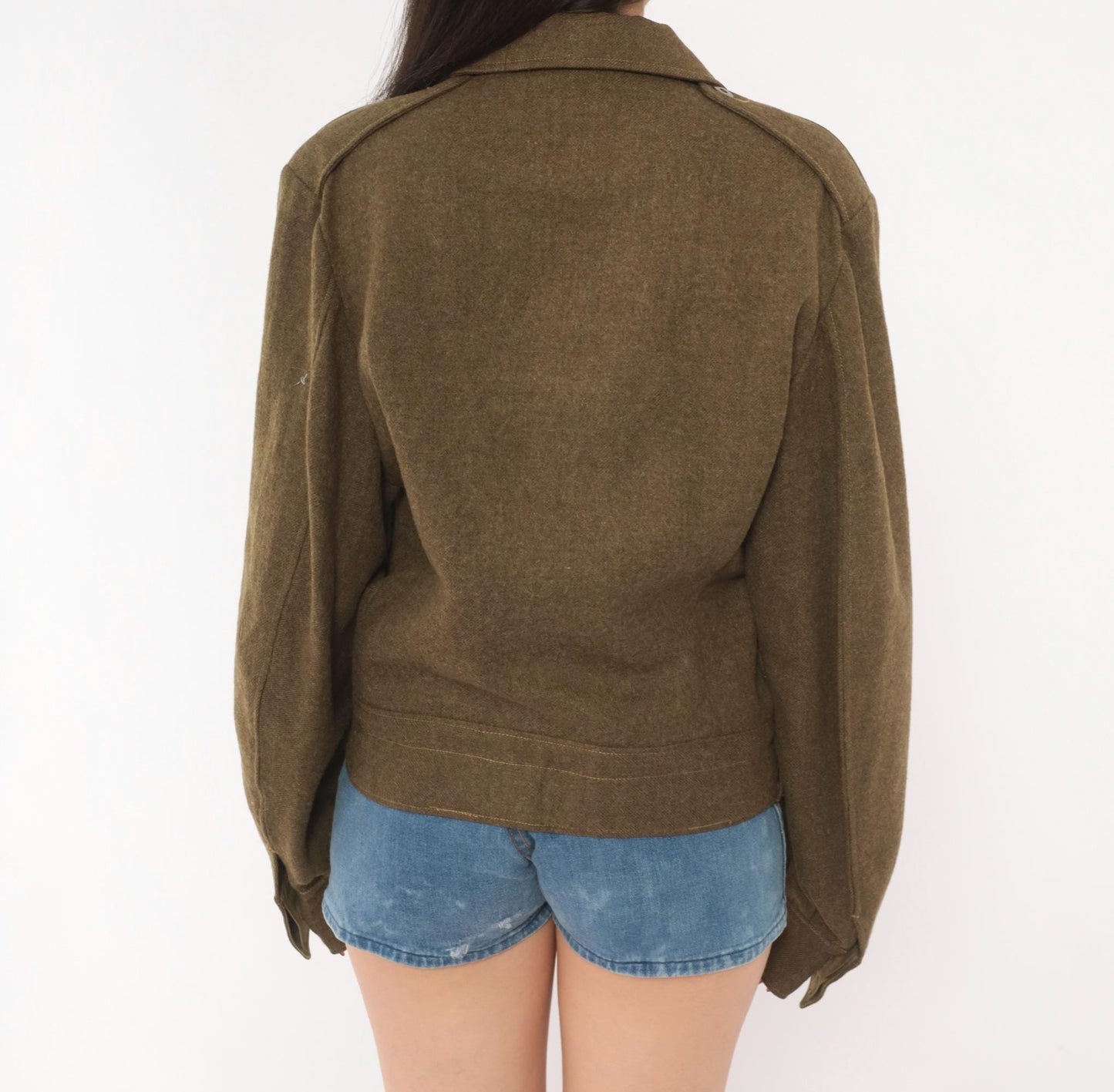 1950s Military Wool Jacket Olive Drab Cropped Blouson Army Green Medium M