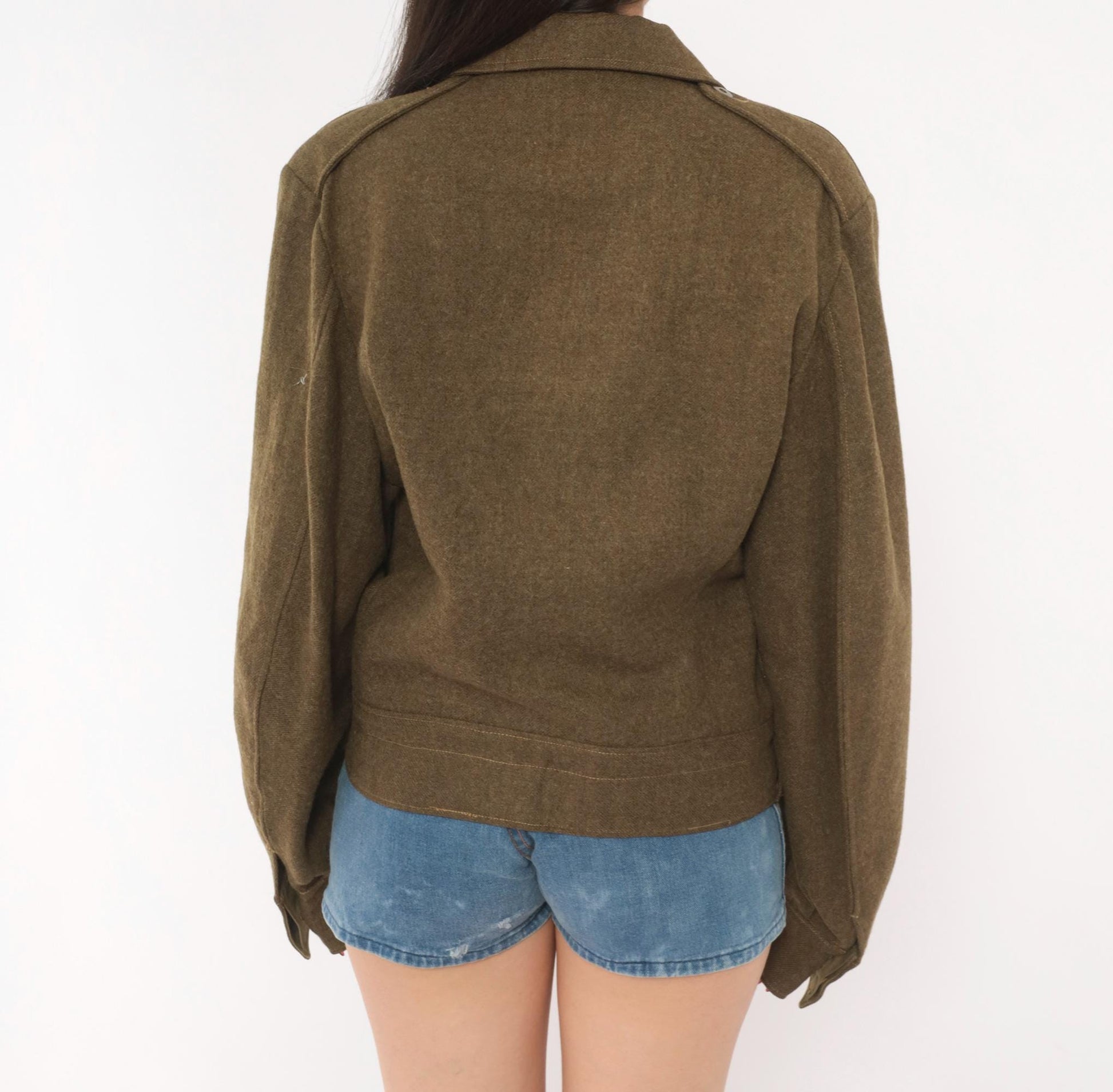 1950s Military Wool Jacket Olive Drab Cropped Blouson Army Green Medium M