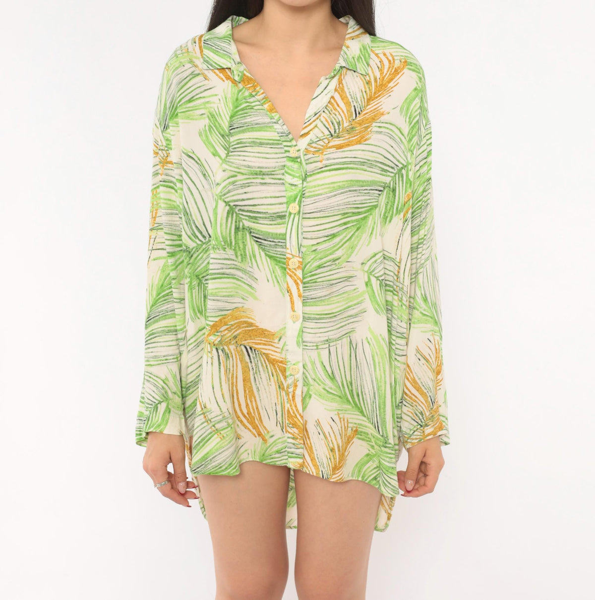 2000s Jams World Palm Leaf Hawaiian Shirt Green Rayon Camp Collar Extra Large XL