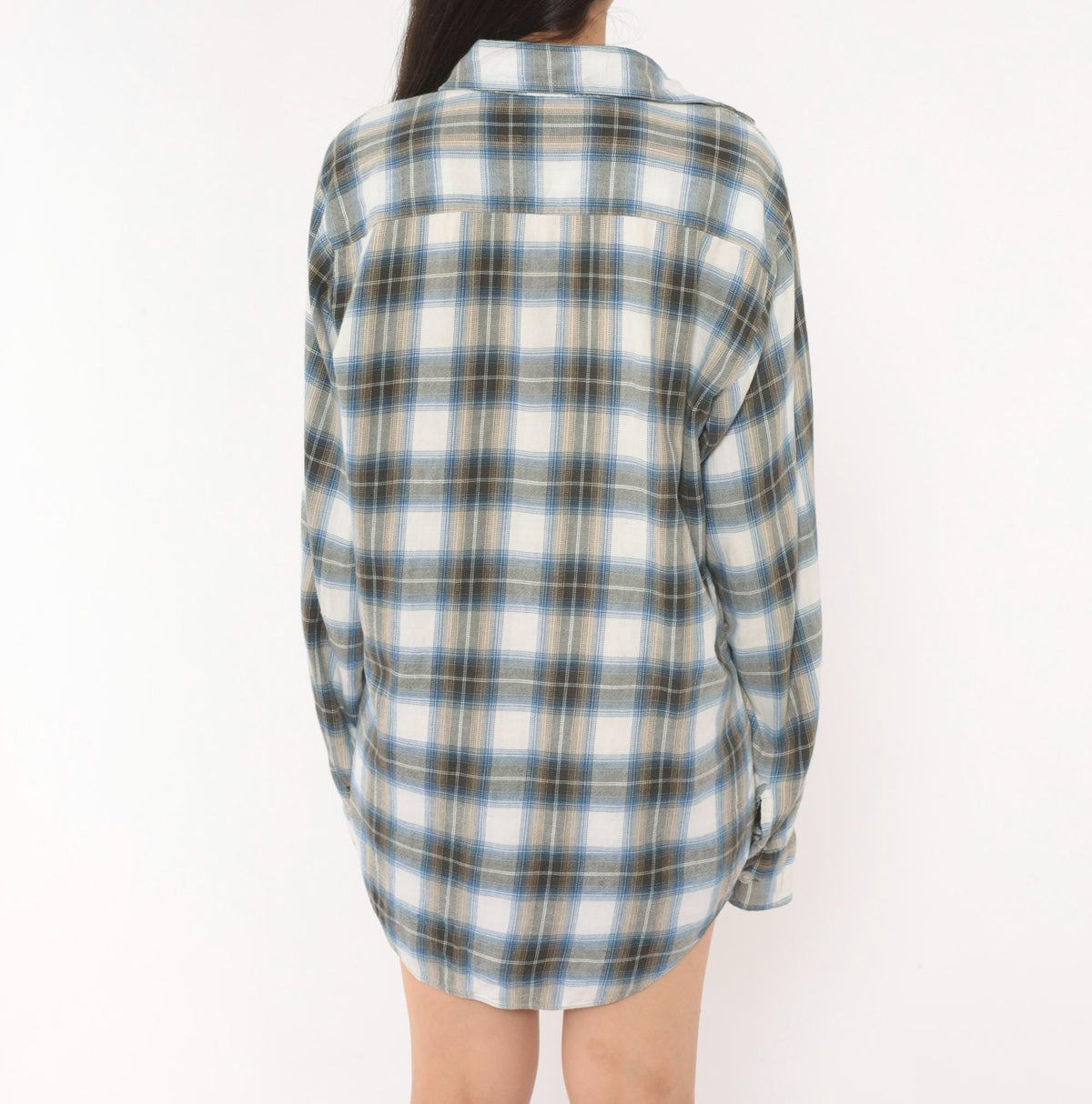 80s Sears Sportswear Plaid Flannel Shirt Blue White Cotton Button-Up Medium