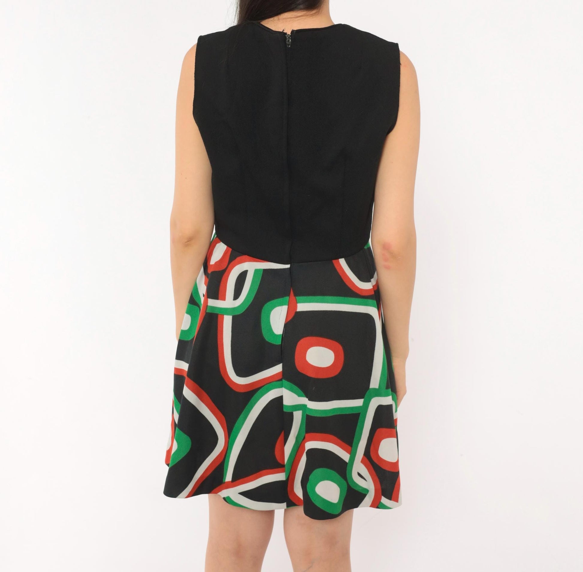 70s Parfait Originals Mini Dress Black Geometric Print A-Line Small S