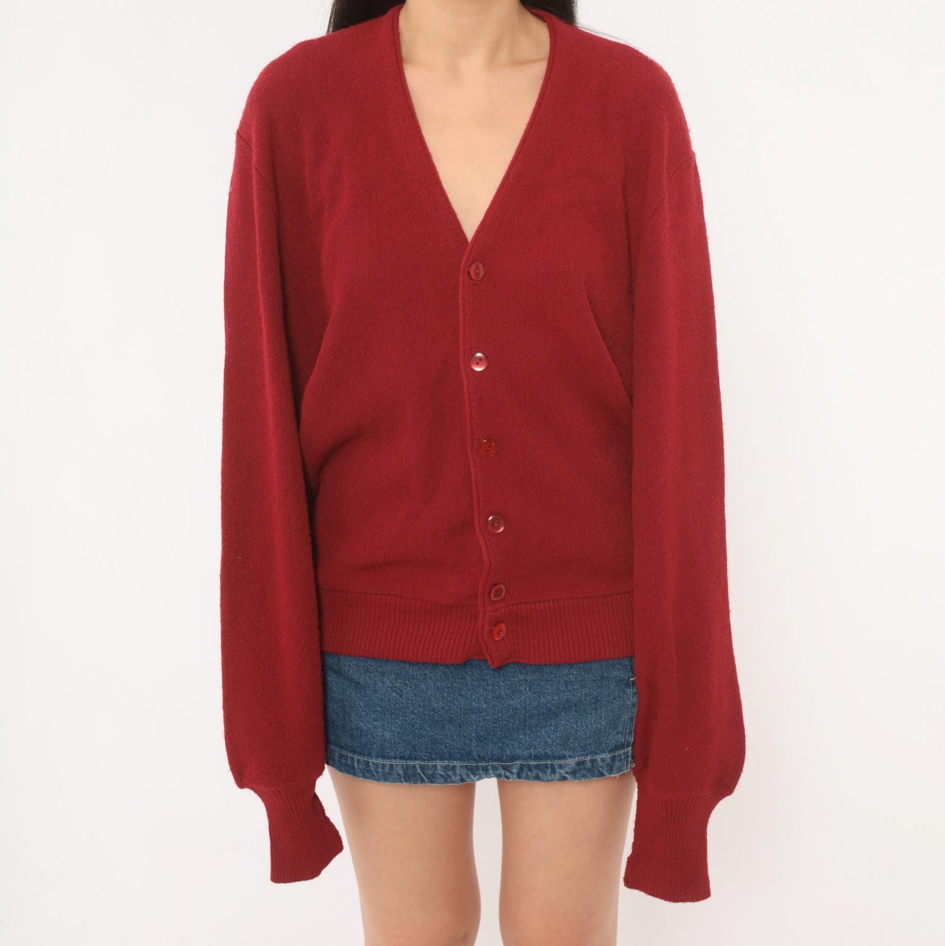 80s Arnold Palmer Burgundy Cardigan V-Neck Button Front Knit Medium