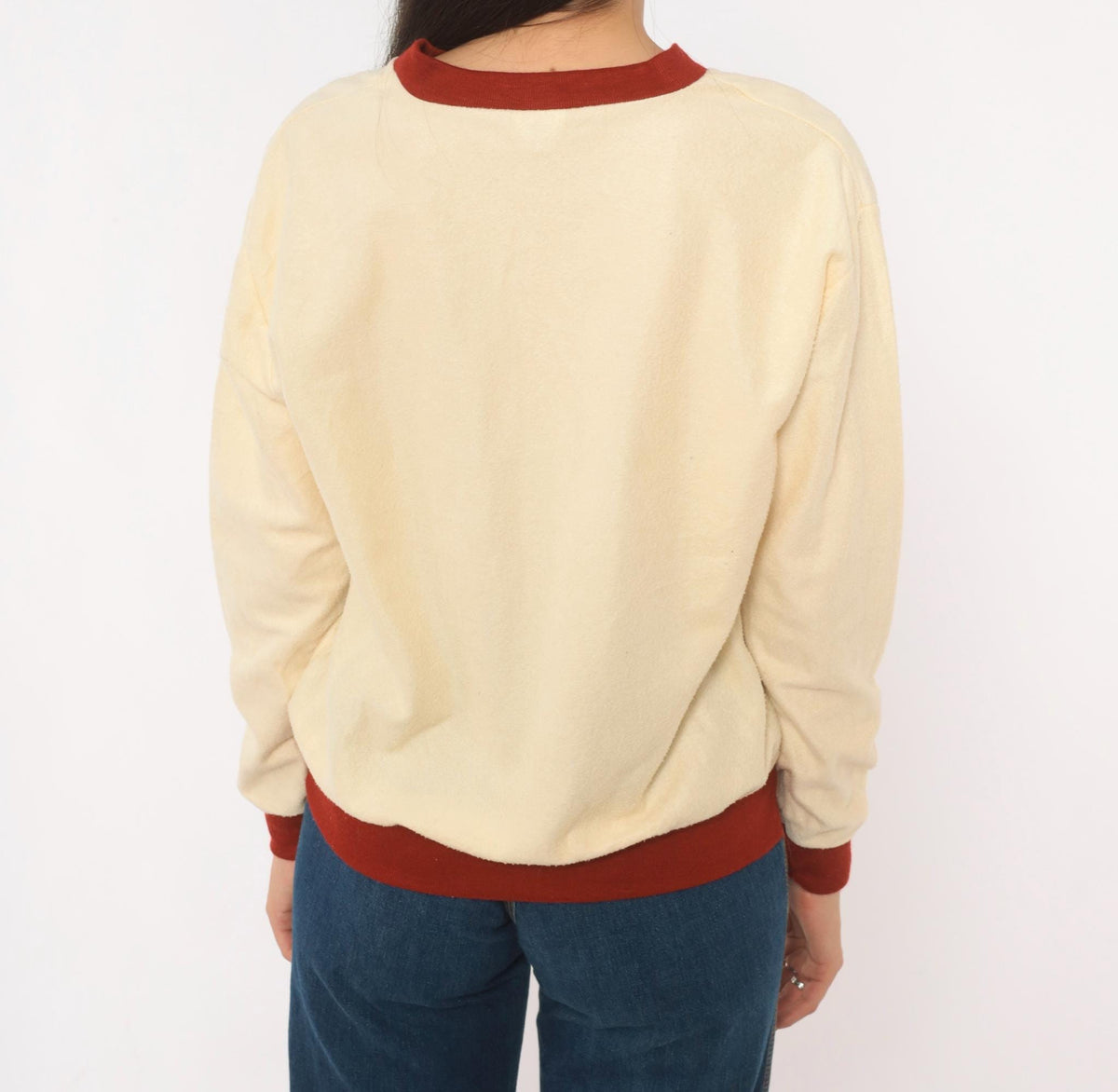 70s Windjammer Argyle V-Neck Pullover Sweatshirt Cream Burgundy Medium M