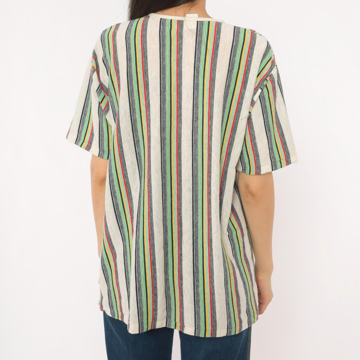 70s Esprit Multicolor Striped Henley Short Sleeve Cotton Shirt Extra Large XL