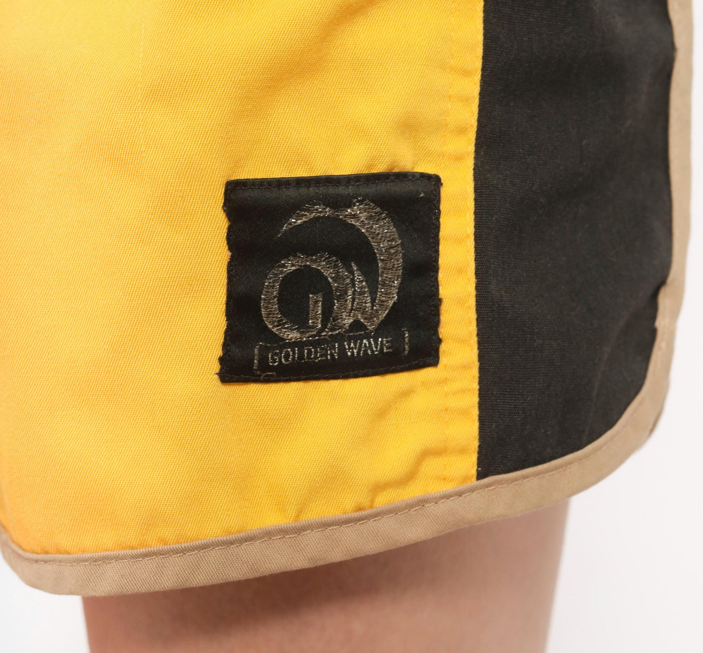 70s Golden Wave Board Shorts Yellow Black Colour Block Cotton Large L