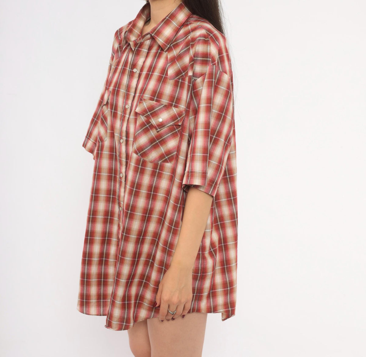 90s Plains Western Pearl Snap Shirt Burgundy Plaid Cotton Extra Large XL