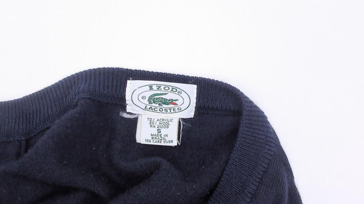 80s Izod Lacoste V-Neck Sweater Navy Wool Blend Raglan Pullover Small