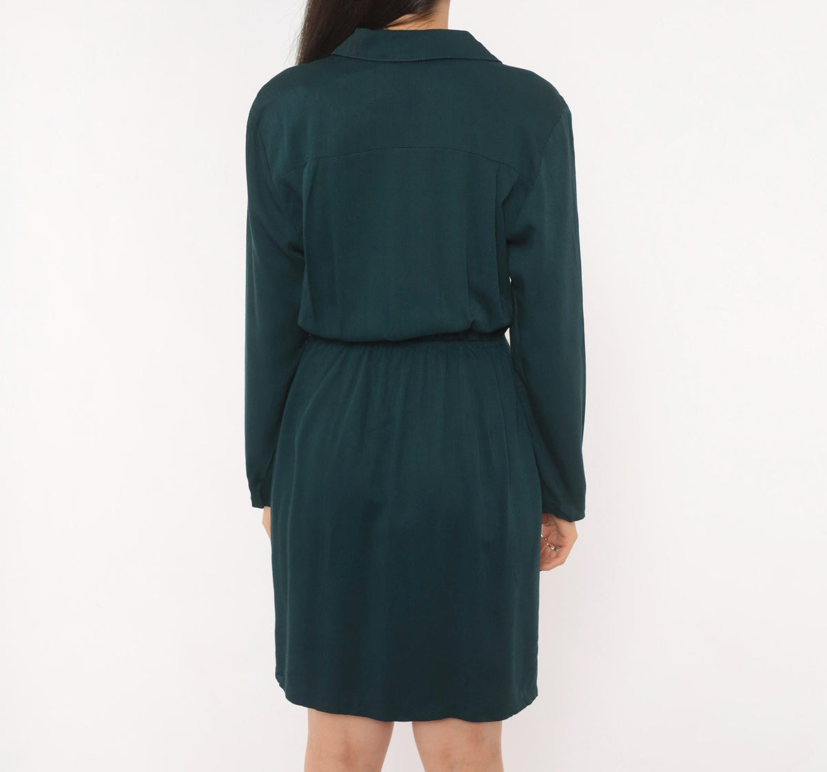 90s Deborah Teal Wrap Dress Gold Button Notched Collar Knee Length Small