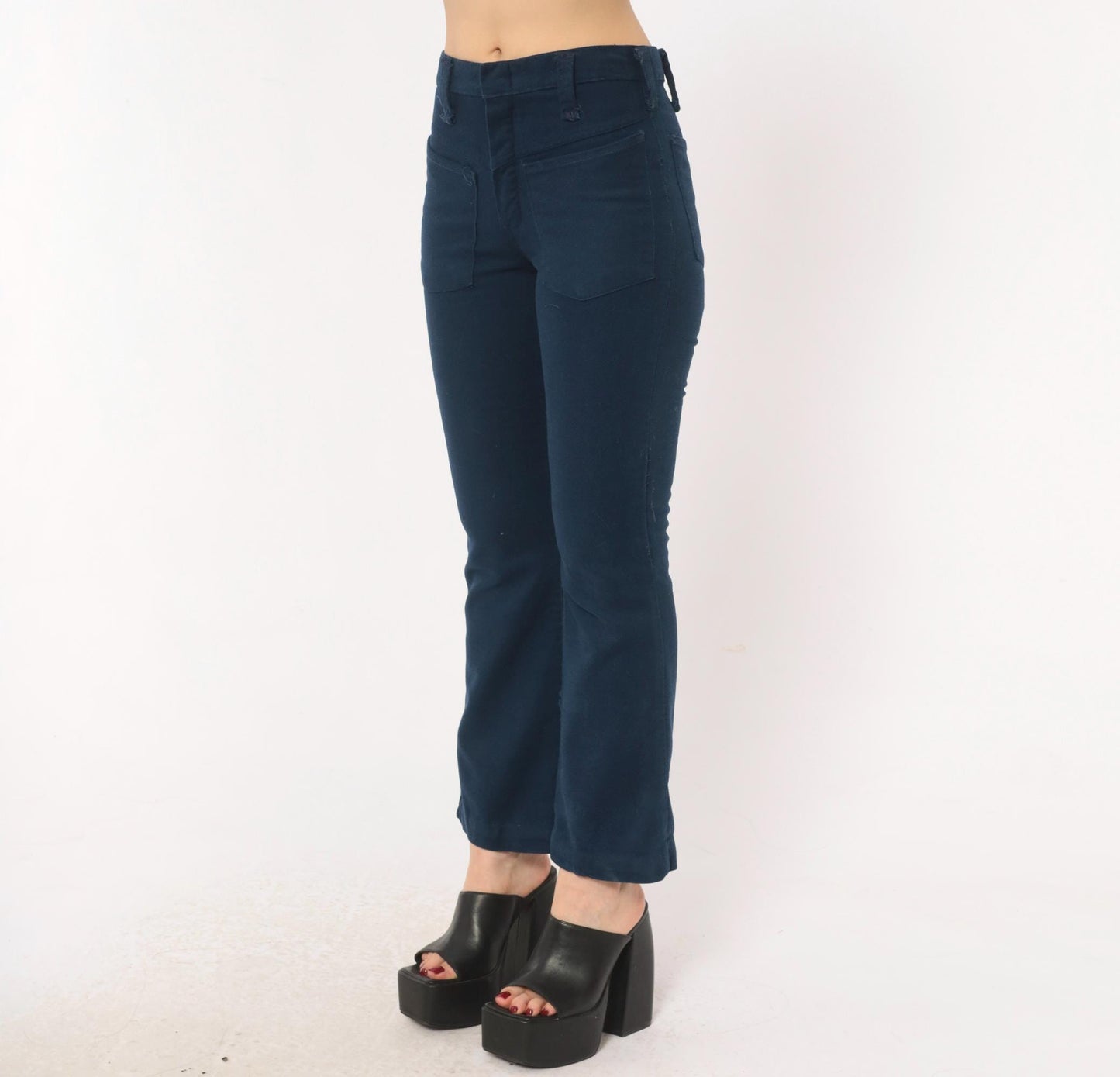 70s Bootleggers Navy Flare Pants High Rise Bell Bottom Denim Dark Blue XXS