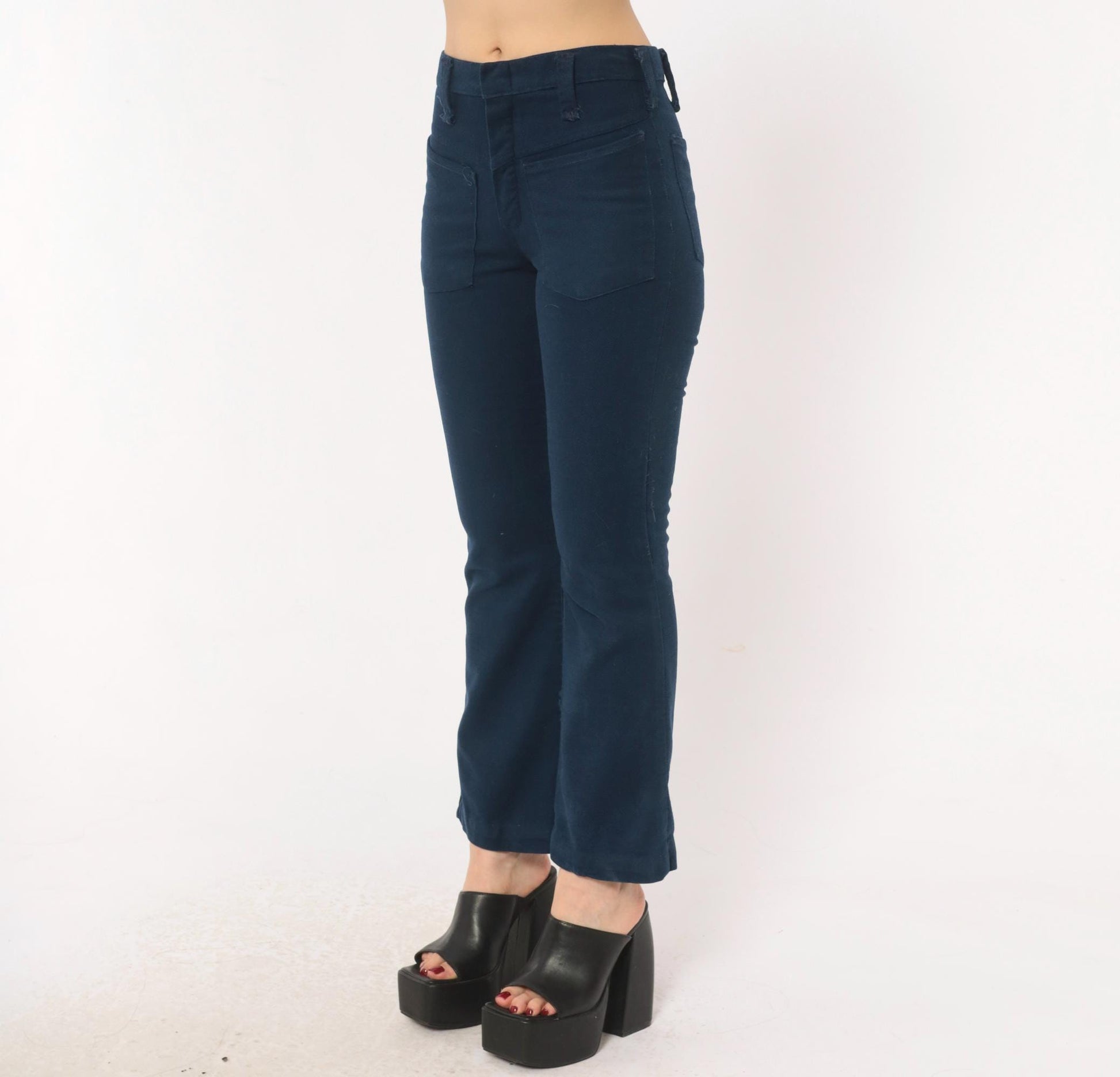 70s Bootleggers Navy Flare Pants High Rise Bell Bottom Denim Dark Blue XXS