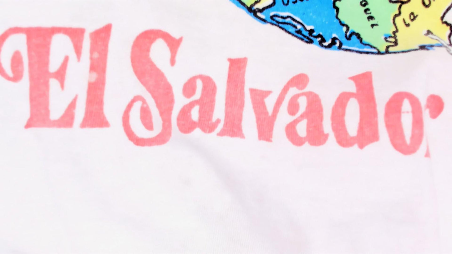 2000s El Salvador Map Heart Balloon Graphic White Cotton Tee Large L