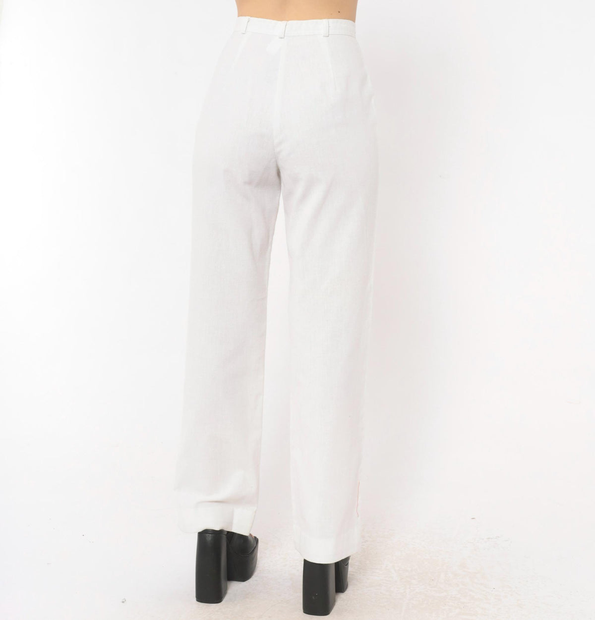 80s That's Me! White High-Waist Straight Trousers Extra Small XS