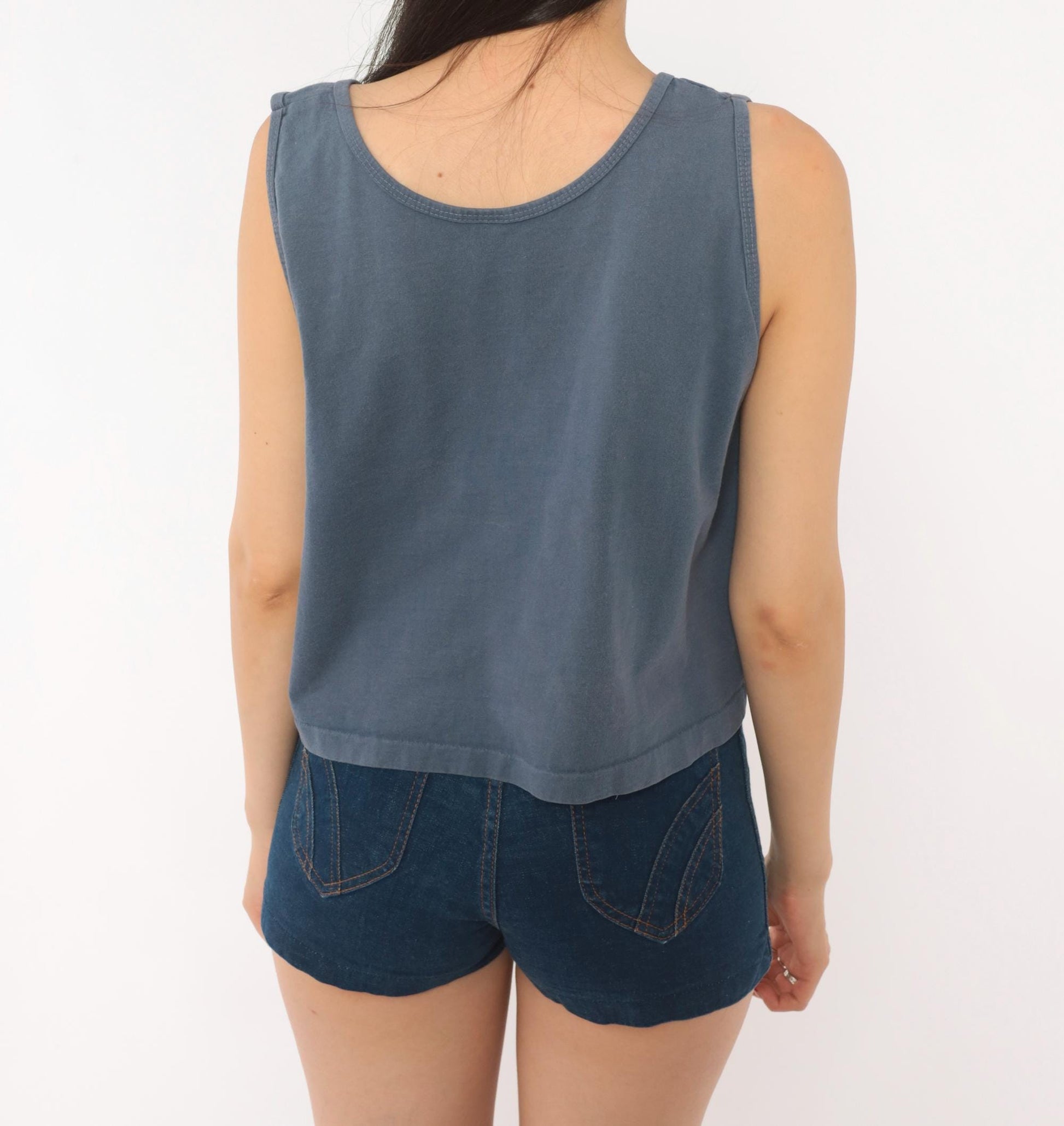 90s Alore Caribbean Dancer Crop Tank St Thomas Blue Cotton Medium