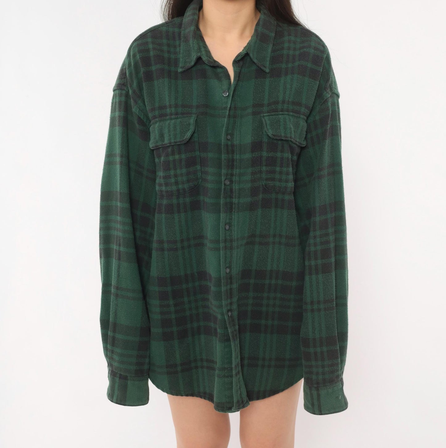 90s Gap Green Plaid Flannel Shirt Button-Up Grunge Cotton Extra Large XL