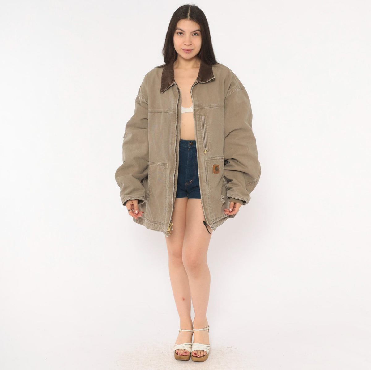 2000s Carhartt Duck Canvas Chore Coat Tan Brown Lined XXL