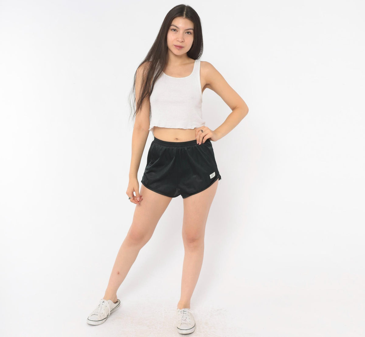 80s Nike Running Shorts Black Nylon Split Hem Athletic Extra Small XS
