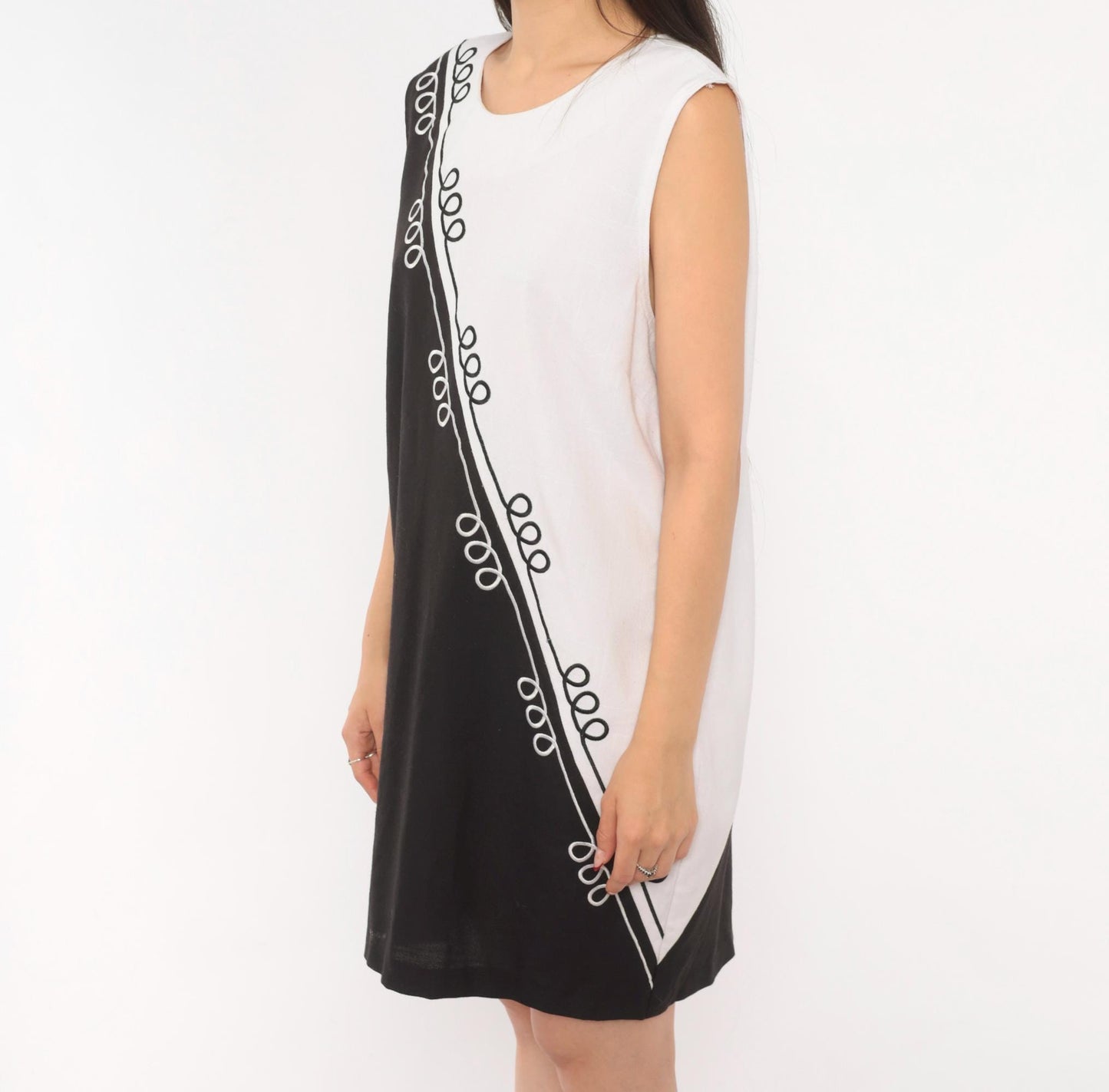 90s Sunshine Starshine Black White Colorblock Shift Dress Scoop Neck Large L