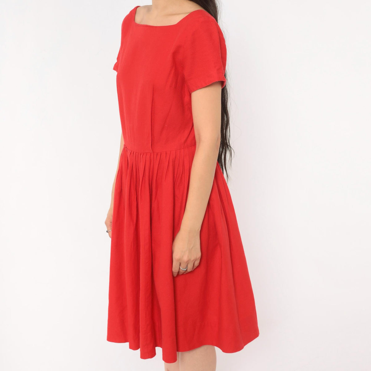60s Frolic Time California Red Fit And Flare Dress Square Neckline Small S