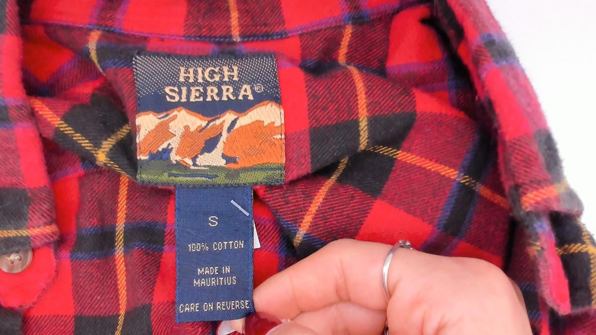 90s High Sierra Plaid Flannel Shirt Red Black Tartan Cotton Small