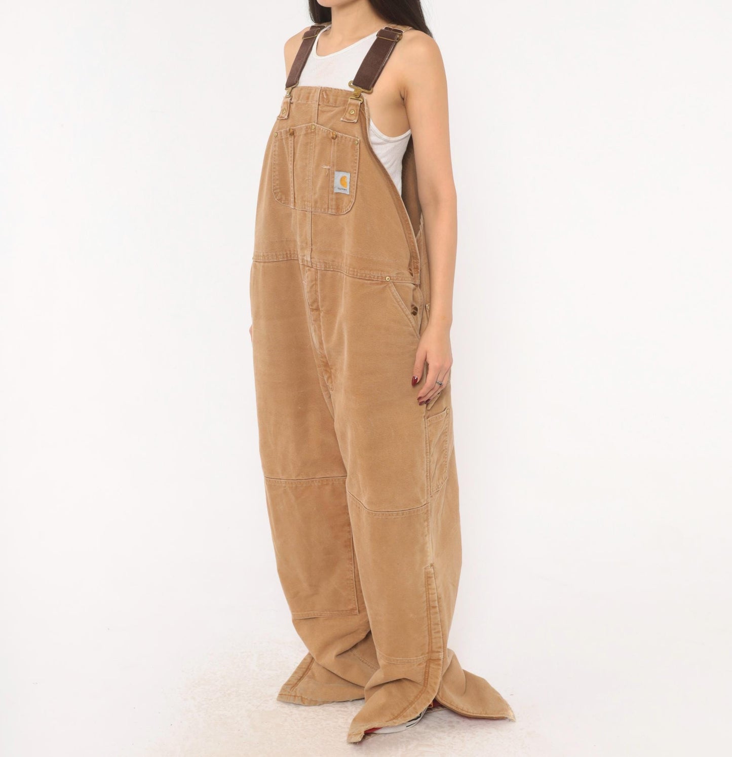 Y2K Carhartt Double Knee Bib Overalls Tan Duck Canvas Workwear XXXL