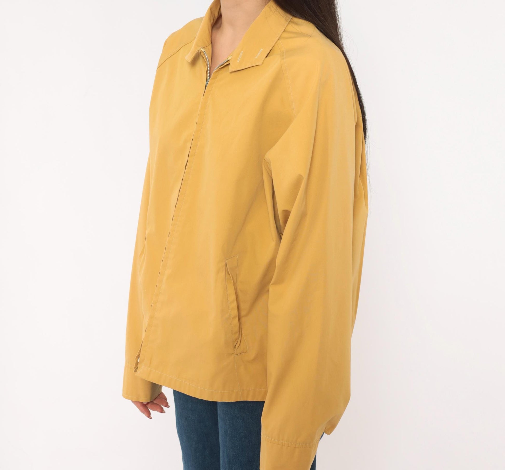 80s Mustard Harrington Jacket Zip Front Cotton Windbreaker Unisex Medium