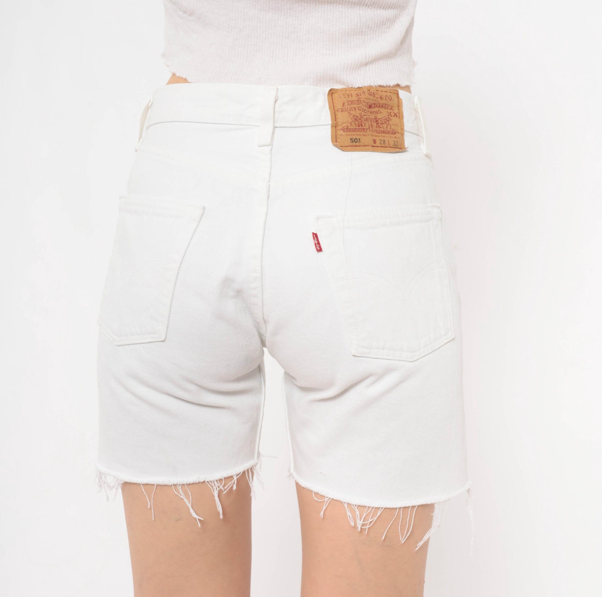 90s Levi's 501 White Denim Cutoff Shorts High Rise Button Fly Small S