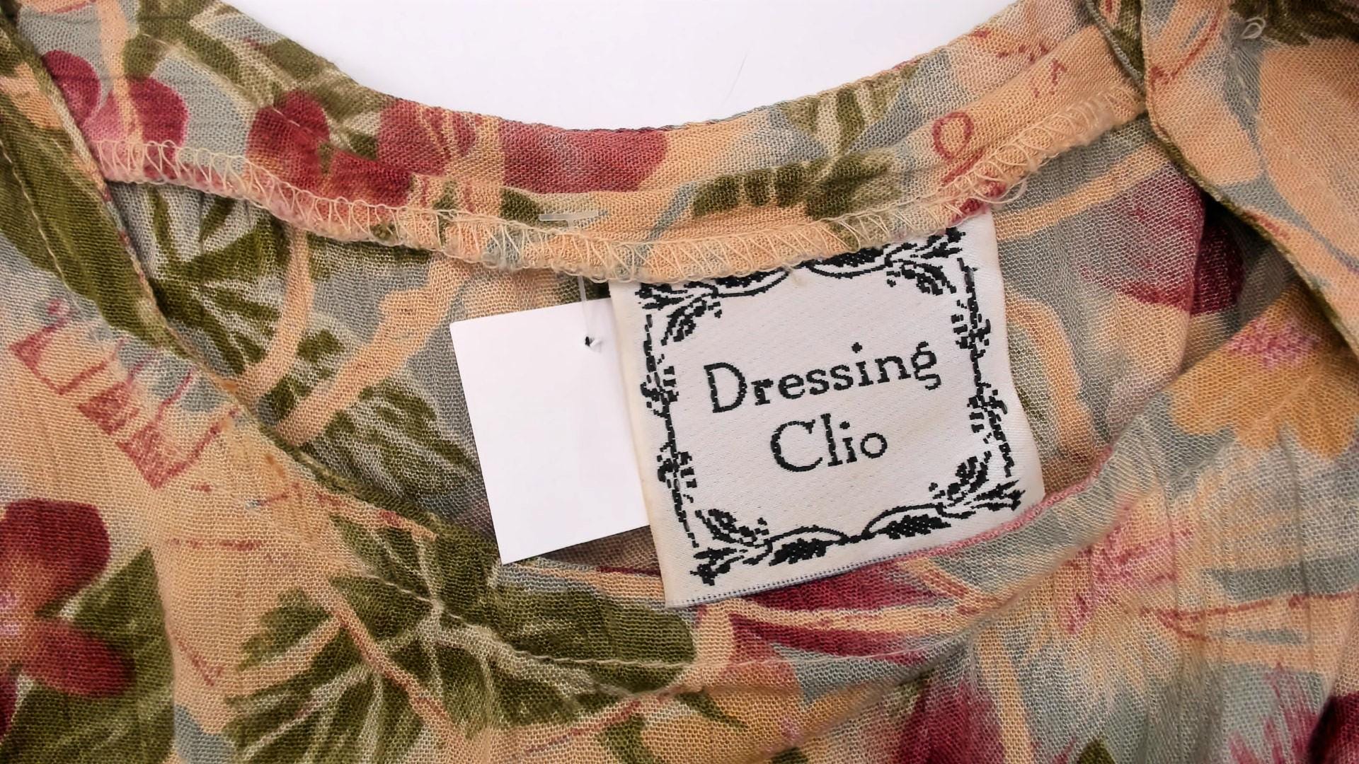 90s Dressing Clio Floral Shift Dress Cream Tropical Print Knee Length Small